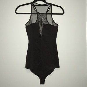 Racerback bodysuit with mesh cut out top